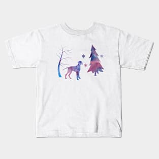 Brittany Dog Winter Art with Snowflakes Kids T-Shirt